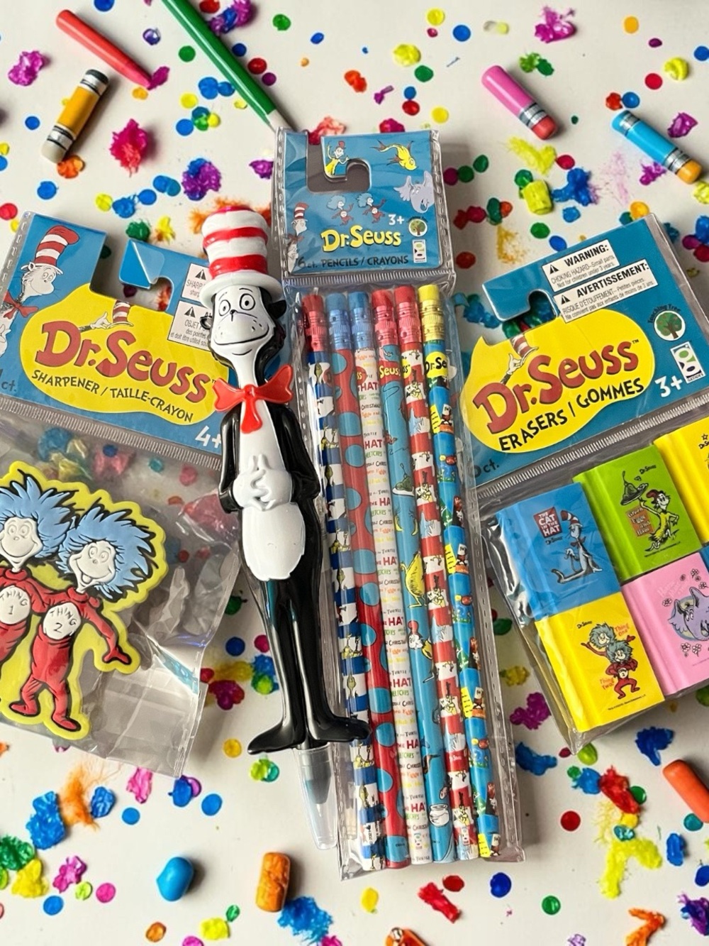 Dr. Seuss 4 pc Set - Colorful Pencil & Eraser Pack